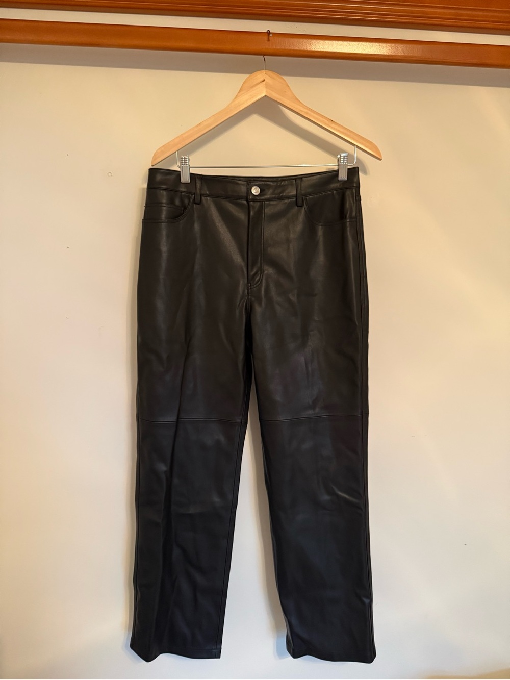 Mango Black Wide-Leg Faux Leather Pants